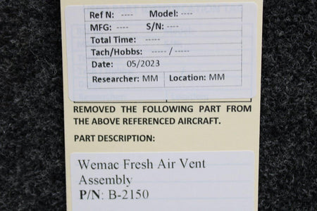 Wemac B-2150 Wemac Fresh Air Vent Assembly Unit