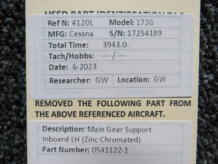 Cessna Aircraft Parts 0541122-1 Cessna 172G Main Gear Support Inboard LH (Zinc Chromated)