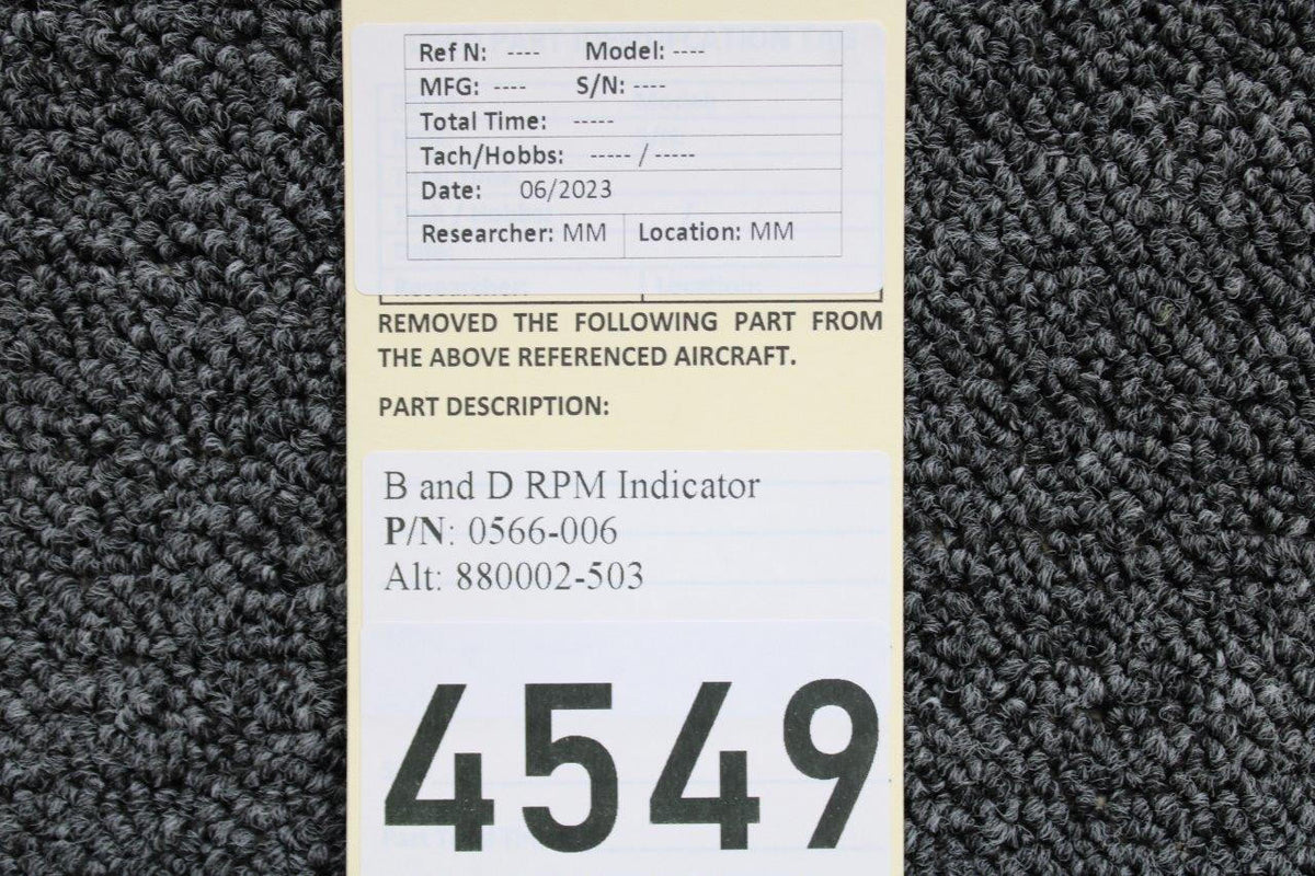 B and D Instruments 0566-006 (Alt: 880002-503) B and D RPM Indicator