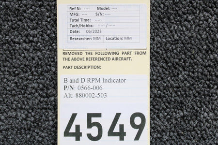 B and D Instruments 0566-006 (Alt: 880002-503) B and D RPM Indicator