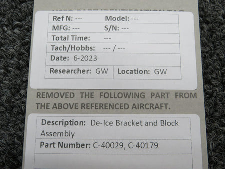 Does Not Apply C-40029, C-40179 De-Ice Bracket and Block Assembly