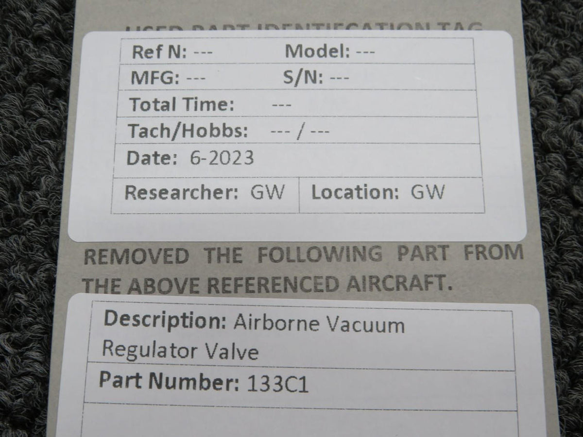 Airborne 133C1 Airborne Vacuum Regulator Valve