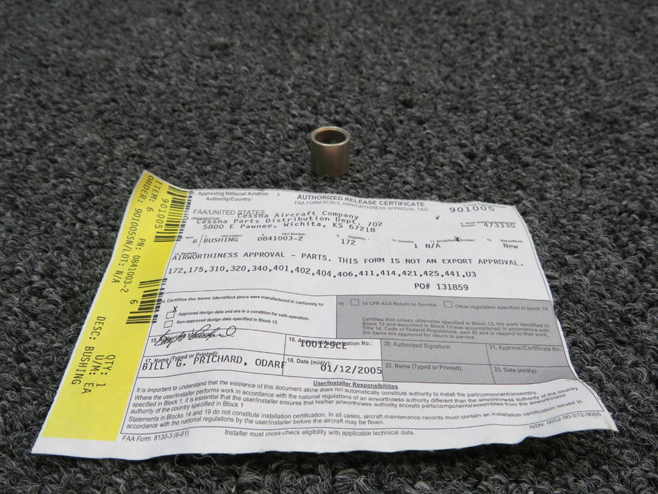 Cessna Aircraft Parts 0841003-2 Cessna 300-400 Series Bushing with 8130-3 (New Old Stock)