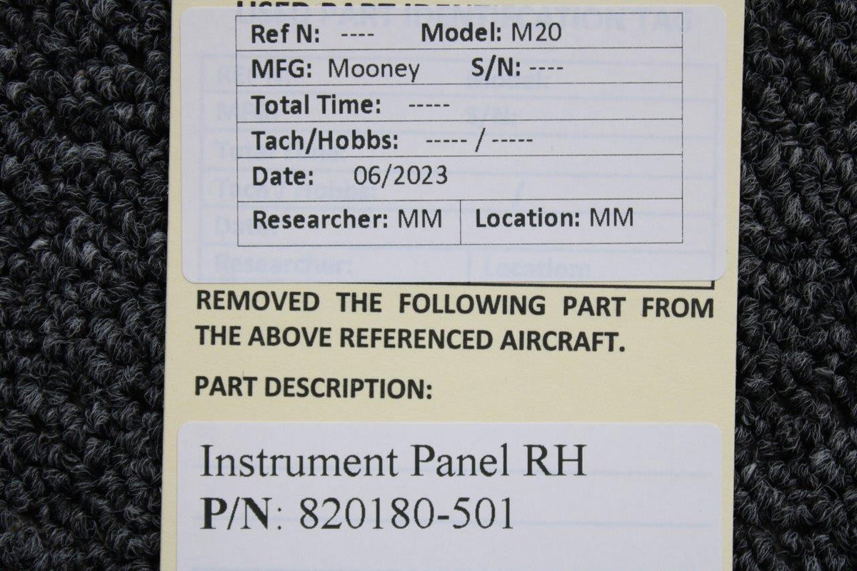 Mooney Aircraft Parts & Accessories 820180-501 Mooney M20 Instrument Shock Panel RH