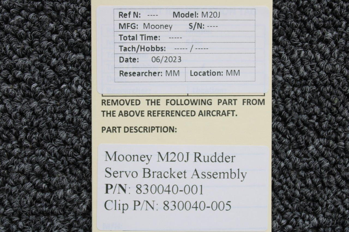 Mooney Aircraft Parts & Accessories 830040-001 Mooney M20J Rudder Servo Bracket Assembly
