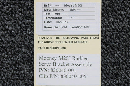 Mooney Aircraft Parts & Accessories 830040-001 Mooney M20J Rudder Servo Bracket Assembly
