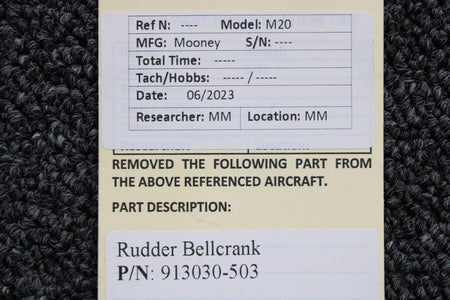 Mooney Aircraft Parts & Accessories 913030-503 Mooney M20 Rudder Bellcrank