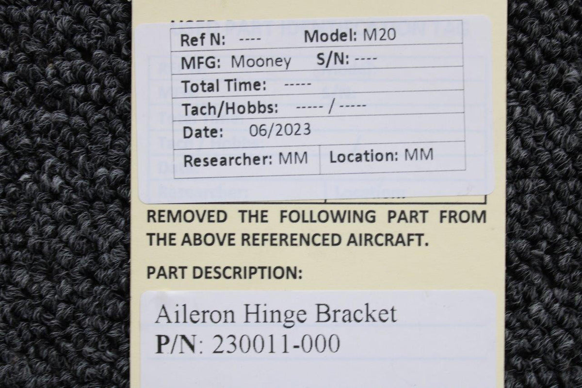 Mooney Aircraft Parts & Accessories 230011-000 Mooney M20 Aileron Hinge Bracket