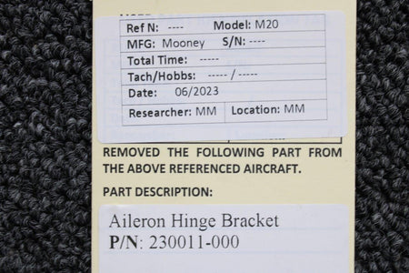 Mooney Aircraft Parts & Accessories 230011-000 Mooney M20 Aileron Hinge Bracket
