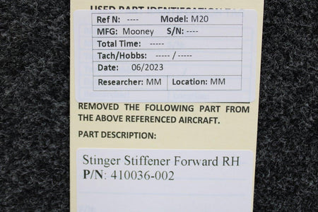Mooney Aircraft Parts & Accessories 410036-002 Mooney M20 Stinger Stiffener Forward RH