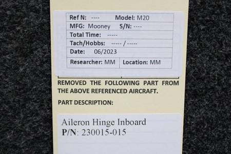 Mooney Aircraft Parts & Accessories 230015-015 Mooney M20 Aileron Hinge Inboard