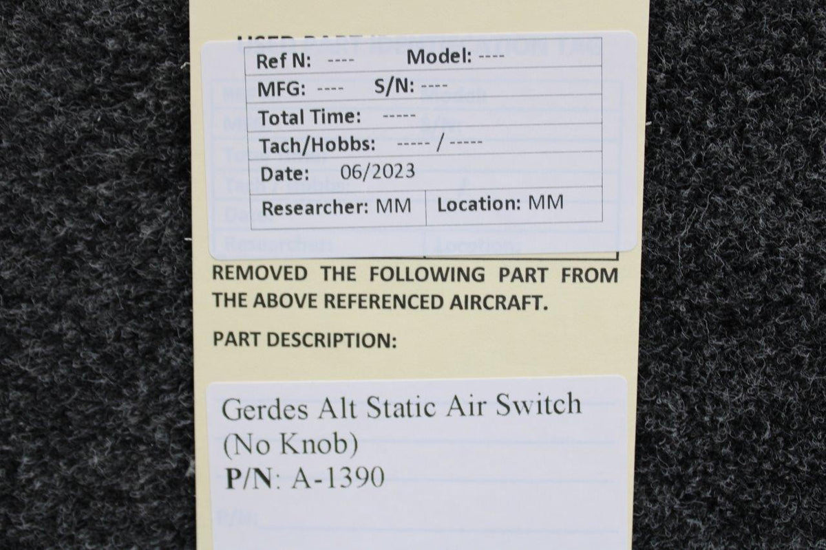 Gerdes A-1390 Gerdes Alt Static Air Switch (No Knob)