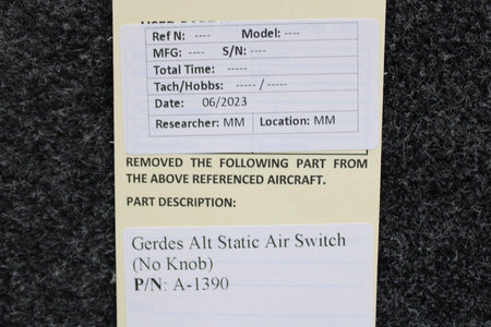 Gerdes A-1390 Gerdes Alt Static Air Switch (No Knob)