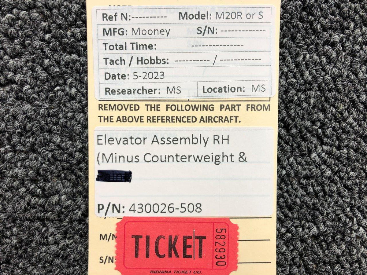 Mooney Aircraft Parts & Accessories 430026-508 Mooney M20R or S Elevator Assembly RH (Minus Counterweight)
