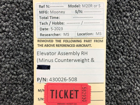 Mooney Aircraft Parts & Accessories 430026-508 Mooney M20R or S Elevator Assembly RH (Minus Counterweight)
