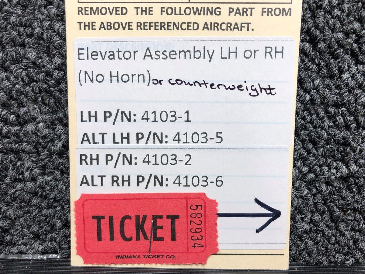 Mooney Aircraft Parts & Accessories 4103-1, 4103-2 Mooney Elevator Assembly LH or RH (No Horn, Unpainted)