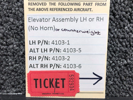 Mooney Aircraft Parts & Accessories 4103-1, 4103-2 Mooney Elevator Assembly LH or RH (No Horn, Unpainted)