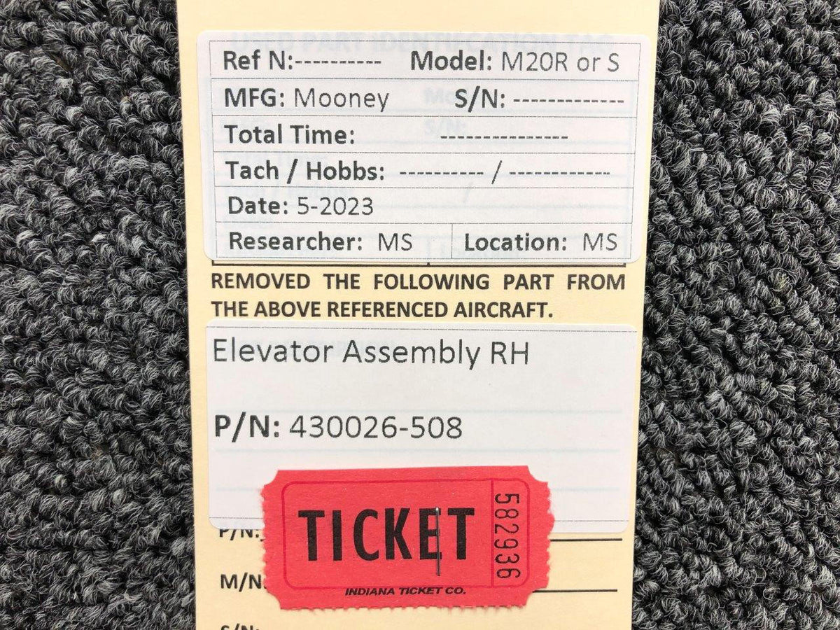 Mooney Aircraft Parts & Accessories 430026-508 Mooney M20R or S Elevator Assembly RH (Unpainted)