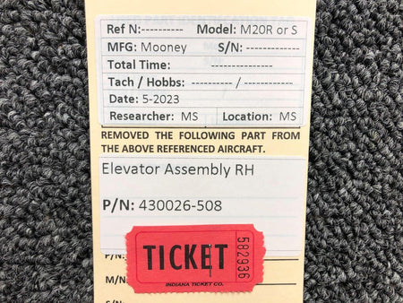 Mooney Aircraft Parts & Accessories 430026-508 Mooney M20R or S Elevator Assembly RH (Unpainted)