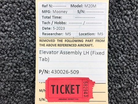 Mooney Aircraft Parts & Accessories 430026-509 Mooney M20M Elevator Assembly LH (Fixed Tab)