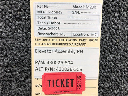 Mooney Aircraft Parts & Accessories 430026-504 (Alt: 430026-506) Mooney M20K Elevator Assembly RH