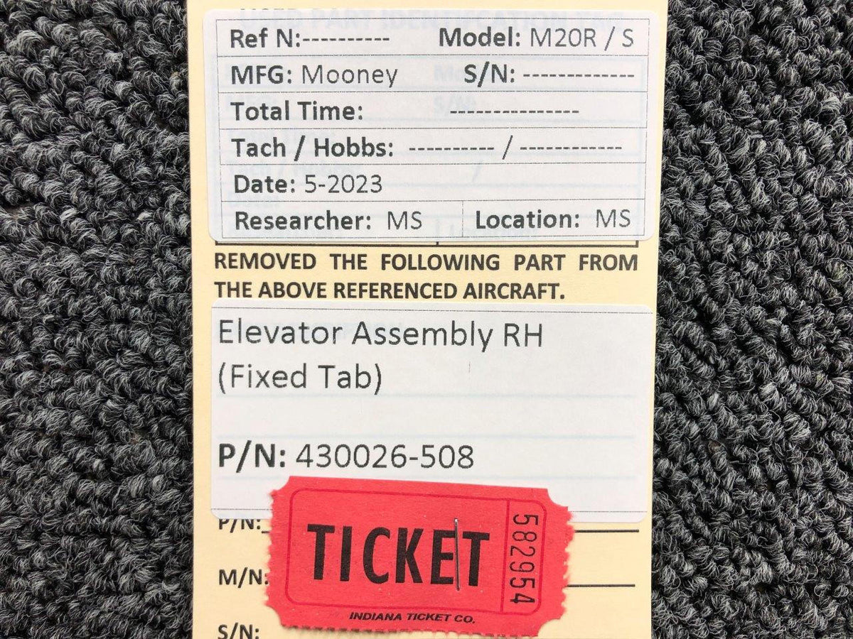 Mooney Aircraft Parts & Accessories 430026-508 Mooney M20R or S Elevator Assembly RH (Fixed Trim Tab)