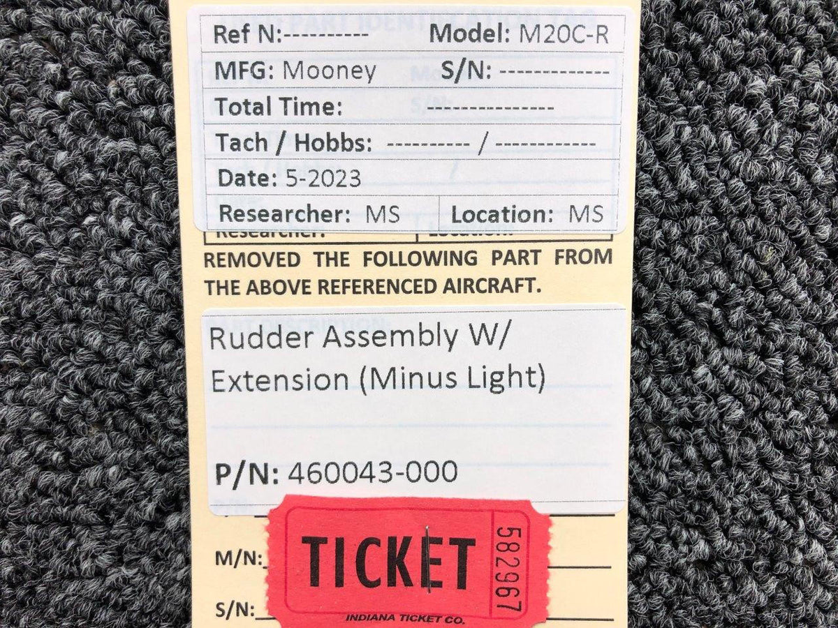 Mooney Aircraft Parts & Accessories 460043-000 Mooney M20C-R Rudder Assembly with Extension (Minus Light)