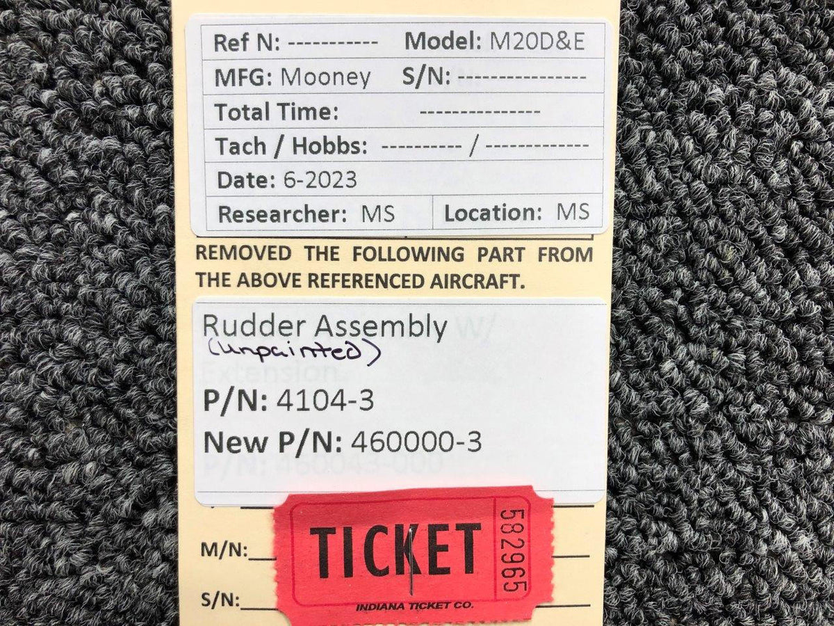 Mooney Aircraft Parts & Accessories 4104-3 (Alt: 460000-3) Mooney M20D and E Rudder Assembly (Unpainted)