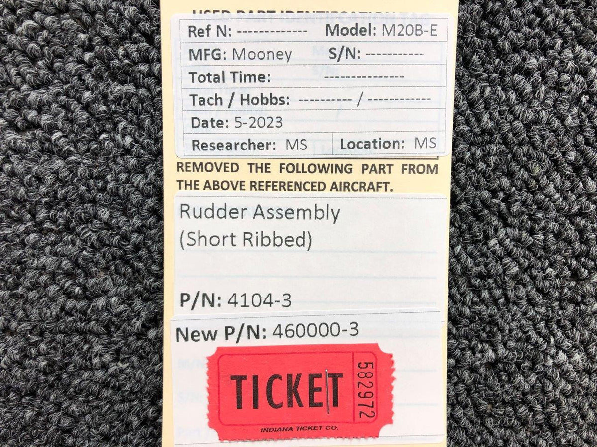 Mooney Aircraft Parts & Accessories 4104-3 (Alt: 460000-3) Mooney M20B-E Rudder Assembly (Short Ribbed)