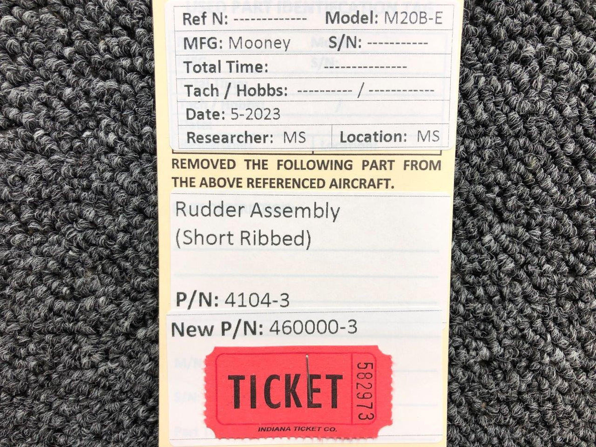Mooney Aircraft Parts & Accessories 4104-3 (Alt: 460000-3) Mooney M20B-E Rudder Assy (Short Ribbed)