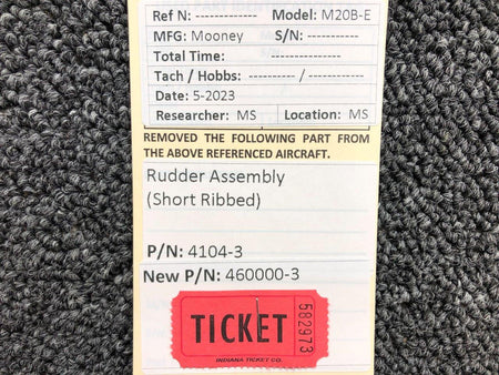 Mooney Aircraft Parts & Accessories 4104-3 (Alt: 460000-3) Mooney M20B-E Rudder Assy (Short Ribbed)