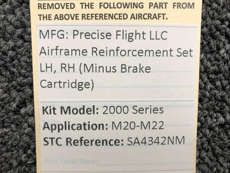 Precise Flight 2000 Series Precise Airframe Reinforcement Set LH, RH (Minus Cartridge) NOS