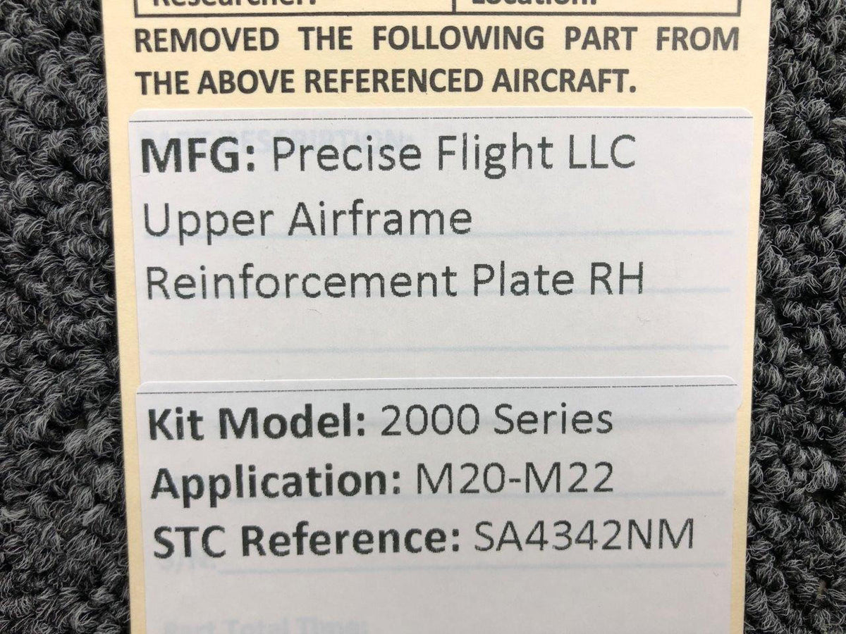 Precise Flight 2000 Series Precise Upper Airframe Reinforcement Plate RH (No Cartridge) NOS