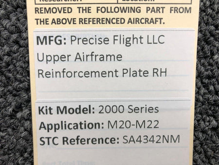 Precise Flight 2000 Series Precise Upper Airframe Reinforcement Plate RH (No Cartridge) NOS