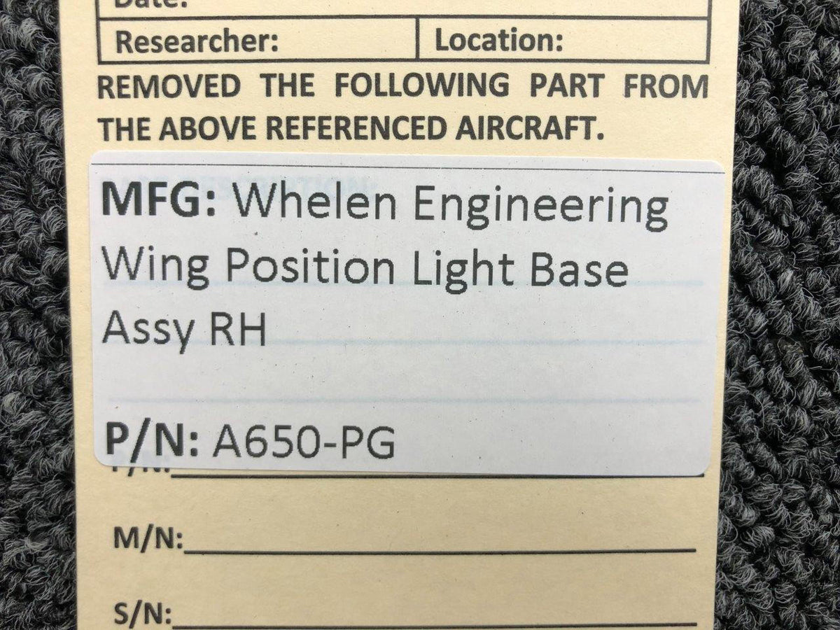 Whelen A650-PG Whelen Wing Position Light Base Assembly RH