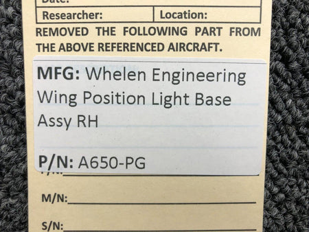 Whelen A650-PG Whelen Wing Position Light Base Assembly RH