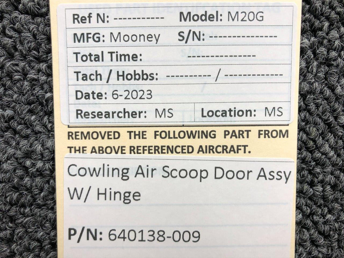 Mooney Aircraft Parts & Accessories 640138-009 Mooney M20G Cowling Air Scoop Door Assembly with Hinge