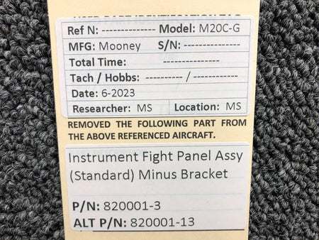 Mooney Aircraft Parts & Accessories 820001-3 (Alt: 820001-13) Mooney M20C-G Instrument Flight Panel (Minus Bracket)