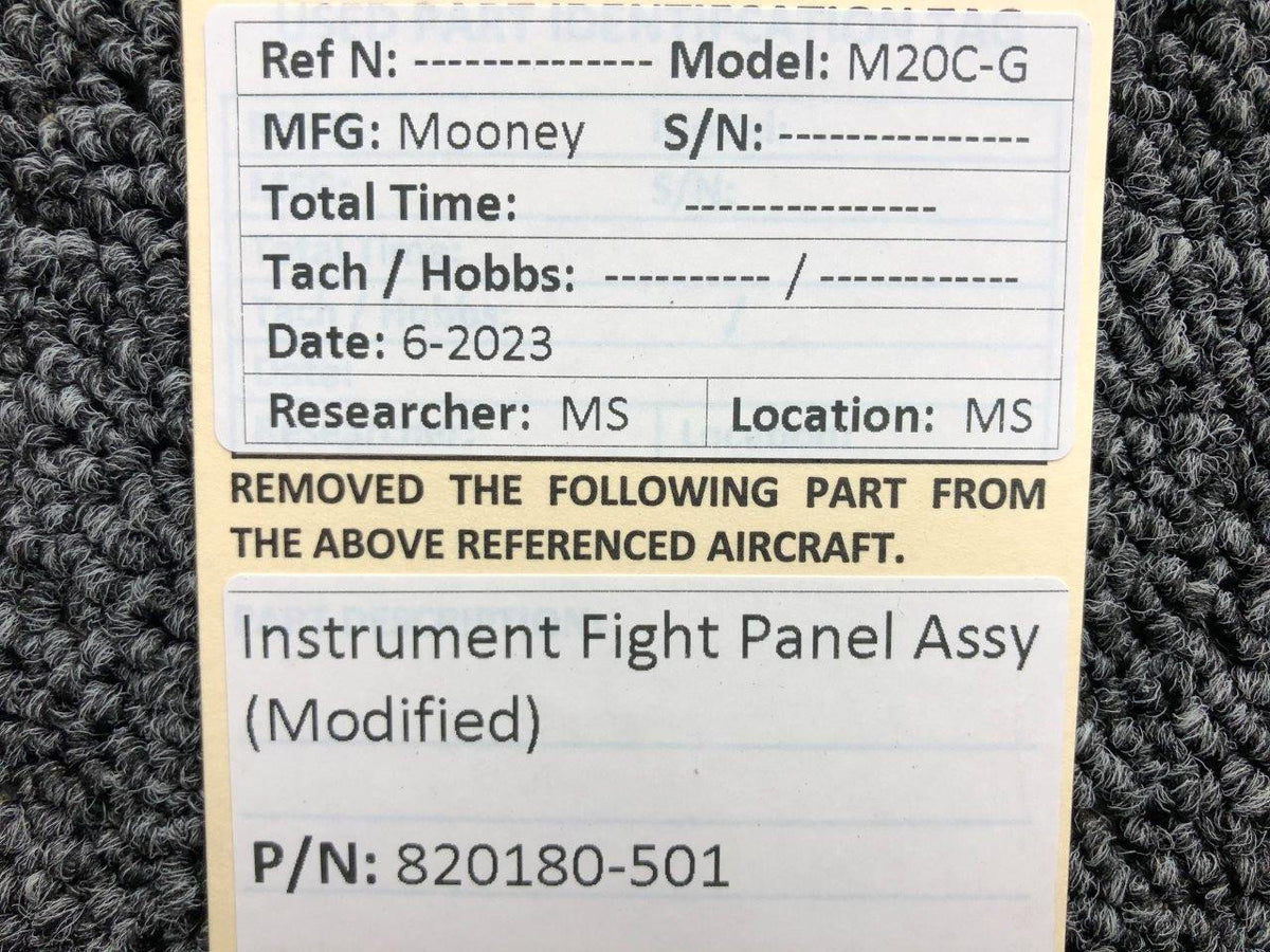 Mooney Aircraft Parts & Accessories 820180-501 Mooney M20C-G Instrument Flight Panel Assembly (Modified)