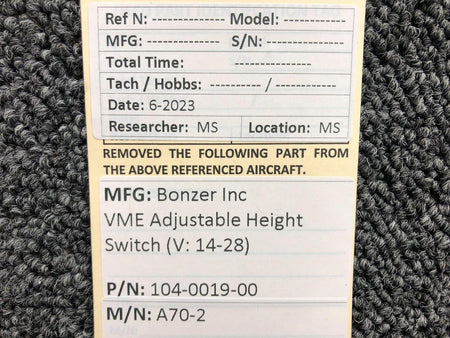 Bonzer 104-0019-00 Bonzer Inc A70-2 VME Adjustable Height Switch (Volts: 14-28)