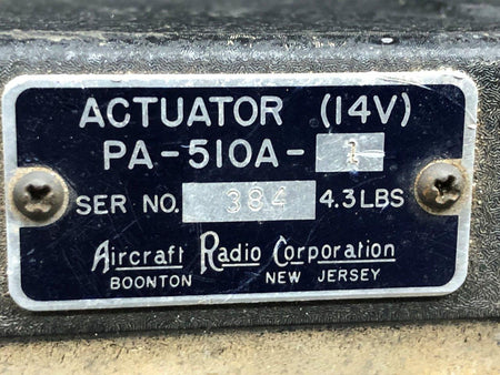 Aircraft Radio Company PA-510A-1 ARC Trim Actuator Assembly (Volts: 14) (Minus Chain, Connector)