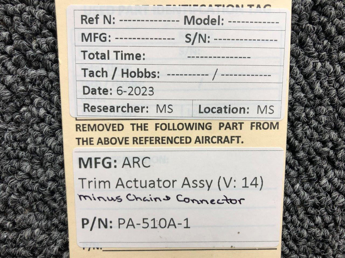 Aircraft Radio Company PA-510A-1 ARC Trim Actuator Assembly (Volts: 14) (Minus Chain, Connector)