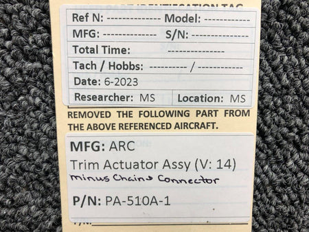 Aircraft Radio Company PA-510A-1 ARC Trim Actuator Assembly (Volts: 14) (Minus Chain, Connector)