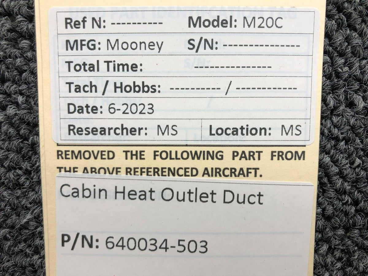 Mooney Aircraft Parts & Accessories 640034-503 Mooney M20C Cabin Heat Outlet Duct