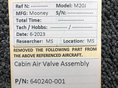 Mooney Aircraft Parts & Accessories 640240-001 Mooney M20J Cabin Air Valve Assembly