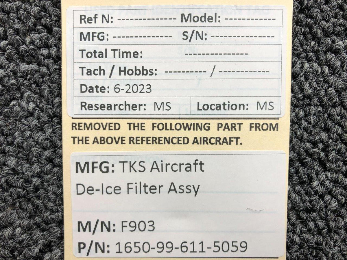 TKS 1650-99-611-5059 TKS Aircraft F903 De-Ice Filter Assembly