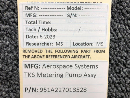 Aerospace 951A227013528 Aerospace Systems TKS Metering Pump Assembly
