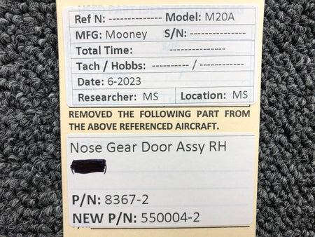 Mooney Aircraft Parts & Accessories 8367-2 (Alt: 550004-2) Mooney M20A Nose Gear Door Assembly RH