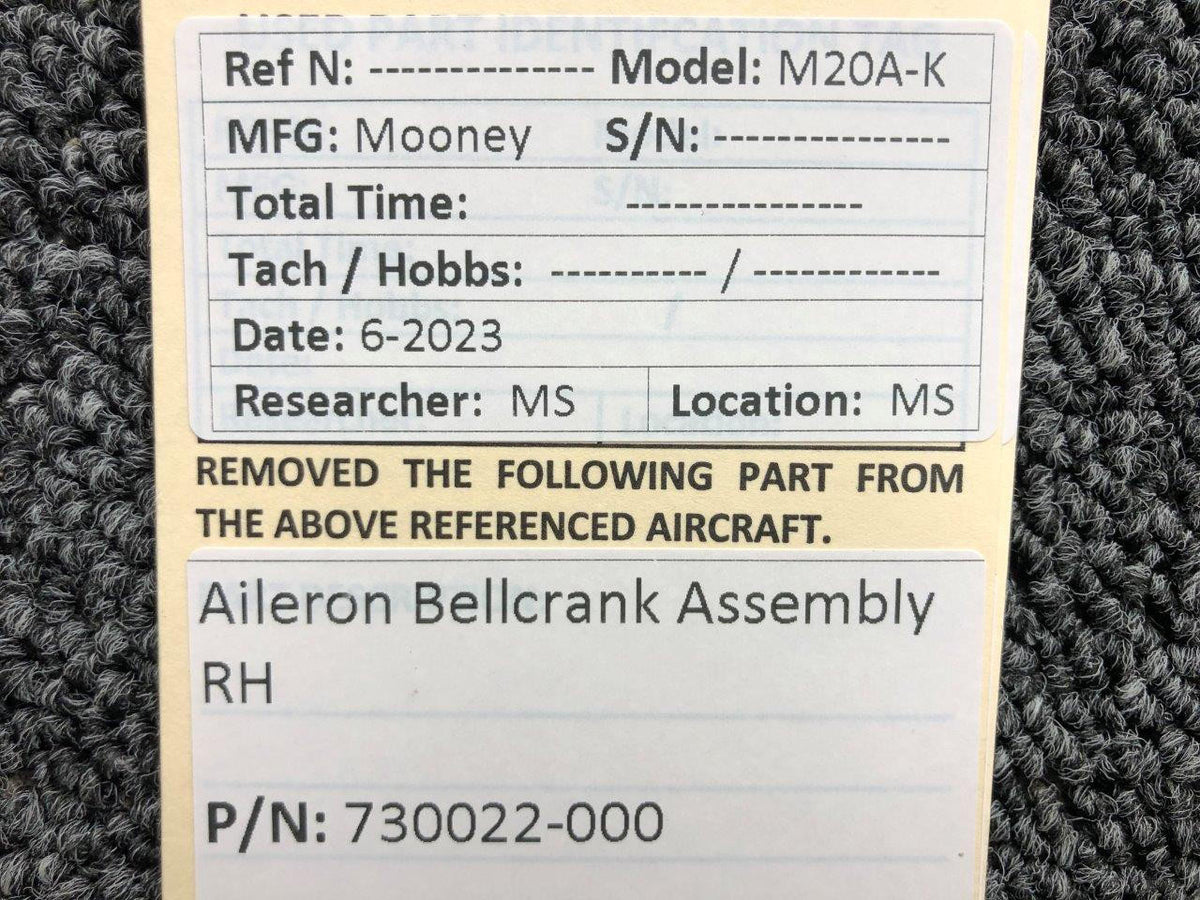 Mooney Aircraft Parts & Accessories 730022-000 Mooney M20A-K Aileron Bellcrank Assembly RH