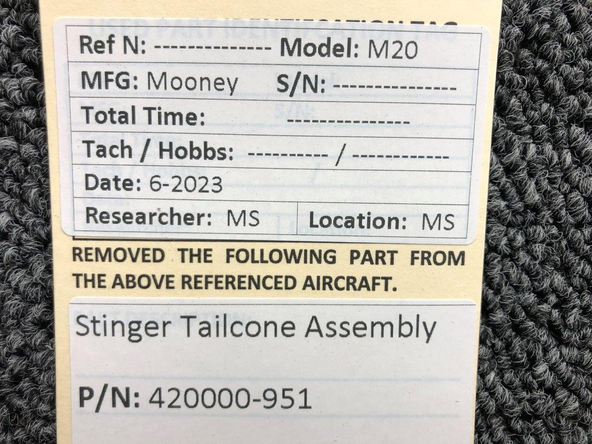 Mooney Aircraft Parts & Accessories 420000-951 Mooney M20 Stinger Tailcone Assembly (Unpainted)